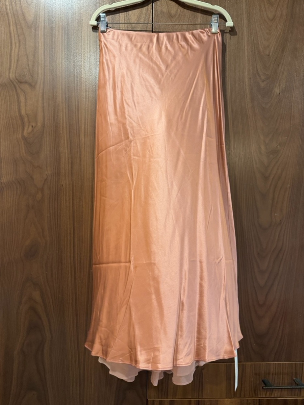 Reformation Peach Satin Bias-Cut Maxi Skirt